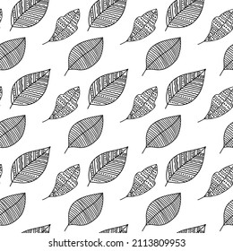Seamless pattern of hand-drawn plant branches and leaves. Vector floral doodle style for background, textile, design.