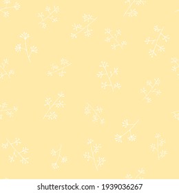 Seamless pattern with hand-drawn plants, leaves, petals, simple elements. Endless background. Doodle style, sketch, botanical line drawing. Isolated.Vector illustration