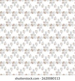 Seamless Pattern of Hand-Drawn Plants with Leaves and Shells