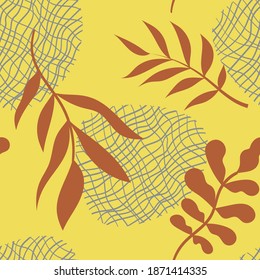 seamless pattern hand-drawn plants on yellow background for use on different products