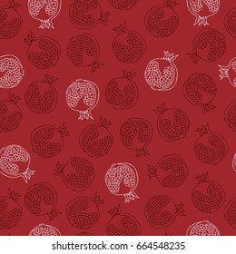 Seamless pattern with hand-drawn pomegranate