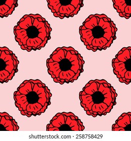 Seamless pattern with hand-drawn poppy flowers