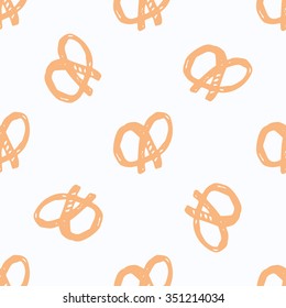 Seamless pattern with hand-drawn pretzels. Traditional Oktoberfest snack. Oktoberfest celebration design.