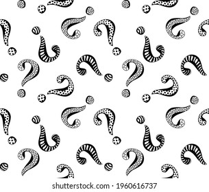 Seamless pattern of hand-drawn question marks. Doodle style. Suitable for fabric, dough, wrapping paper, etc.
