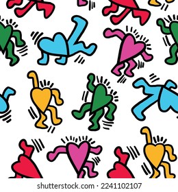 Seamless pattern with hand-drawn red graphic hearts. Stylish background for Valentine's Day and other romantic events in a graphic style.