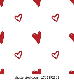 Patrón sin fisuras con corazones rojos dibujados a mano.