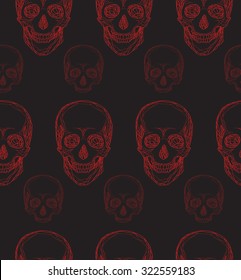 Seamless pattern with hand-drawn red skull for your design