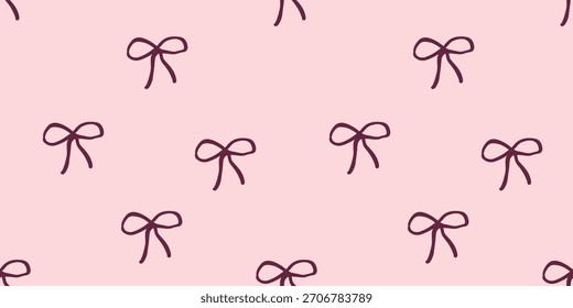 Seamless pattern with hand-drawn ribbon bows on a light pink background. Vector illustration