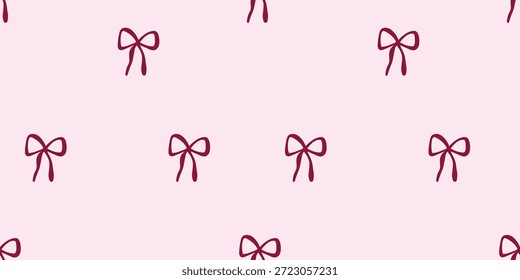 Patrón sin fisuras con lazos de cinta dibujados a mano sobre un fondo rosa claro. Ilustración vectorial
