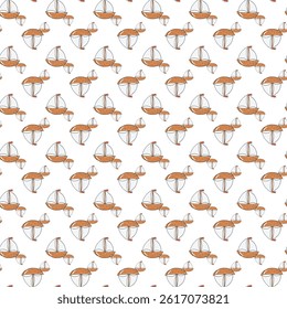 Seamless Pattern of Hand-Drawn Sailing Boat Illustrations on a White Background