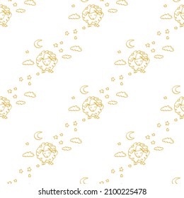 seamless pattern with hand-drawn Sheep, Clouds, Moon and stars