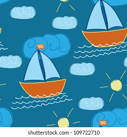 seamless pattern with hand-drawn ship