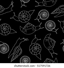 Seamless pattern with hand-drawn snails, vector. Elements are hidden under mask. Textile design