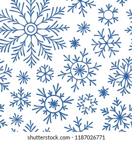 Seamless pattern with hand-drawn snowflakes 