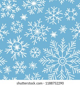 Seamless pattern with hand-drawn snowflakes 