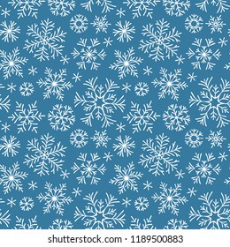 Seamless pattern with hand-drawn snowflakes 