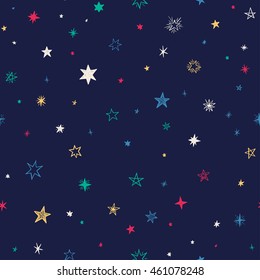 Seamless pattern with handdrawn stars. Bright vector illustration.