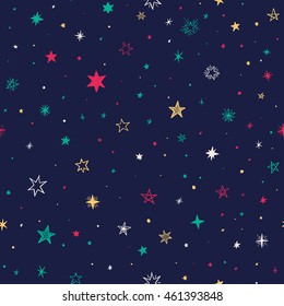 Seamless pattern with handdrawn stars. Bright vector illustration.
