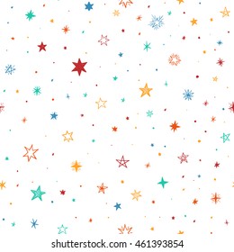 Patrón impecable con estrellas dibujadas a mano. Ilustración vectorial brillante.