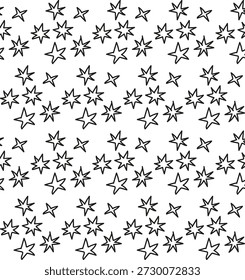 Nahtloses Muster mit handgezeichneten Sternen im Doodle-Stil auf weißem Hintergrund