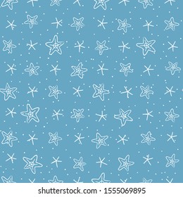 Seamless pattern with hand-drawn stars and snowflakes.