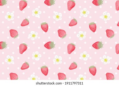 seamless pattern with hand-drawn strawberries and flowers for banners, cards, flyers, social media wallpapers, etc.