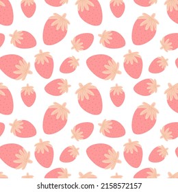 Seamless pattern of hand-drawn strawberries in pink shades. Vector image for Valentine's Day, lovers, prints, clothes, textiles, cards, holidays, children, baby shower, wrapping paper, love.