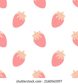 Seamless pattern of hand-drawn strawberries in pink at a great distance. Vector image for Valentine's Day, lovers, prints, clothes, textiles, card, holidays, child, baby shower, wrapping paper, love.