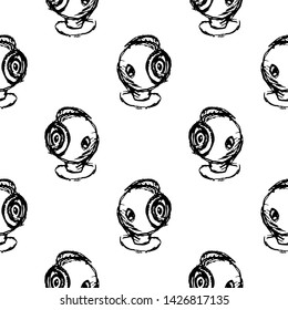 Seamless pattern Handdrawn Surveillance Camera doodle icon. Hand drawn black sketch. Sign symbol. Decoration element. White background. Isolated. Flat design. Vector illustration.