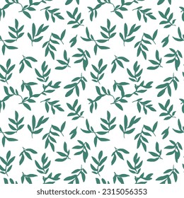 seamless pattern with hand-drawn tea green leaves in retro style, on a white background. vector illustration. print for fabric and wallpaper.