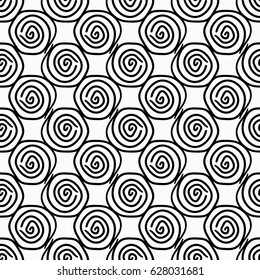 Seamless pattern with hand-drawn texture, abstract illustration of black silhouette on white background.