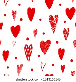 Seamless pattern with handdrawn texture hearts for fabric, background, postcard, wallpaper, paper. Vector illustration pattern. Hearts backgraund