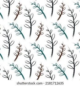 seamless pattern. hand-drawn tree branches with leaves on a white background. pattern for packaging,for children's room