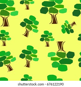 Seamless pattern with hand-drawn trees