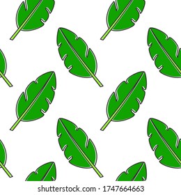 Seamless pattern of hand-drawn tropical floral banana or canna leaves doodle. line art or outline botanical decoration. wallpaper, background and textile use. White background