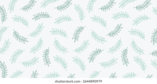 Seamless pattern of hand-drawn tropical green leaves, elegant botanical foliage background, perfect for fabric, wallpaper, eco product packaging, and nature-themed vector design. sstkBackgrounds