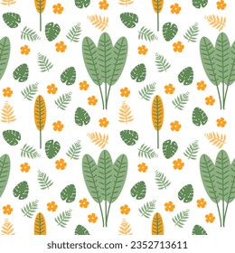 Seamless pattern hand-drawn with tropical leaves. floral seamless pattern with leaves The geometric pattern with lines. Seamless vector background. for paper,cover,interior deecor,texture,fabric