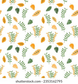 Seamless pattern hand-drawn with tropical leaves. floral seamless pattern with leaves The geometric pattern with lines. Seamless vector background. for paper,cover,interior deecor,texture,fabric