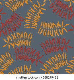 Seamless pattern with hand-drawn tropical leaves