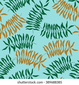 Seamless pattern with hand-drawn tropical leaves