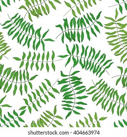Seamless pattern with hand-drawn tropical leaves