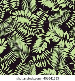 Seamless pattern with hand-drawn tropical leaves