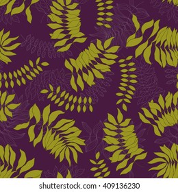 Seamless pattern with hand-drawn tropical leaves