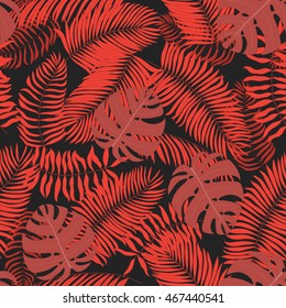 Seamless pattern with hand-drawn tropical leaves