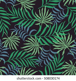Seamless pattern with hand-drawn tropical leaves. 