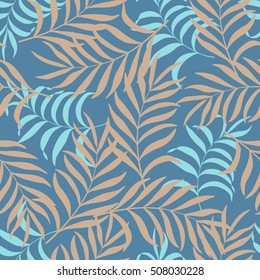 Seamless pattern with hand-drawn tropical leaves. Island Paradise and Hazelnut colors