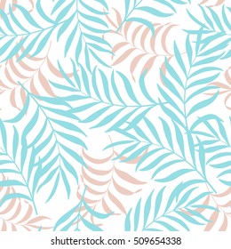 Seamless pattern with hand-drawn tropical leaves. Island Paradise and Pale Dogwood colors