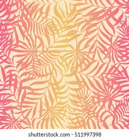 Seamless pattern with hand-drawn tropical leaves.