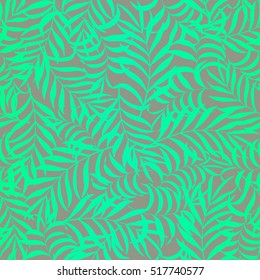 Seamless pattern with hand-drawn tropical leaves.