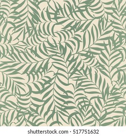 Seamless pattern with hand-drawn tropical leaves.